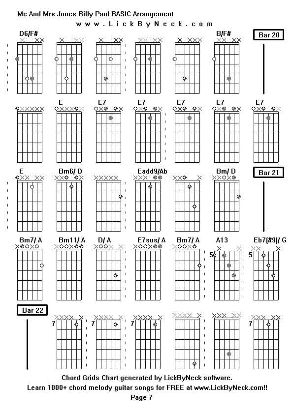 Chord Grids Chart of chord melody fingerstyle guitar song-Me And Mrs Jones-Billy Paul-BASIC Arrangement,generated by LickByNeck software.